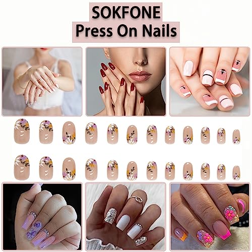 24pc Elegant Acrylic Nails with Beautiful Flower Design for Nail Art - Image 7