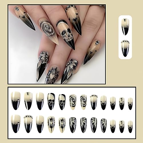 Black pointed acrylic nails. - Image 2