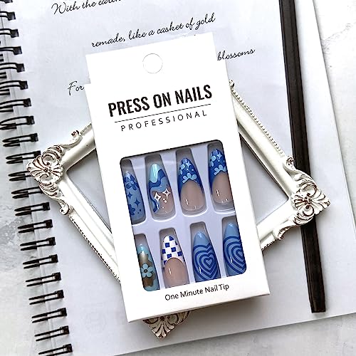 Almond-Shaped Blue Acrylic Nails - Image 2