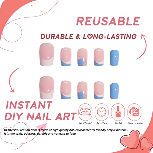 Blue tips on acrylic nails. - Image 3