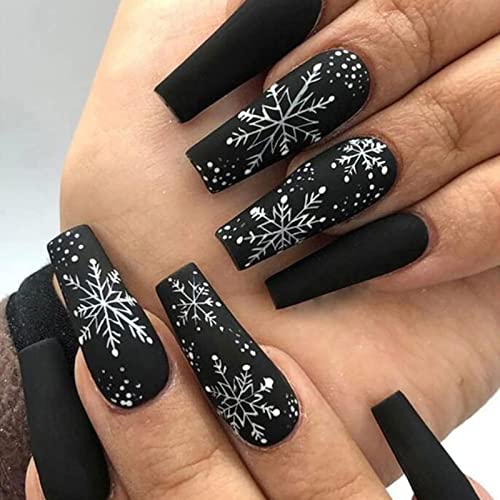 Black Festive Acrylic Nails Set 24 Pieces Holiday Glam Design