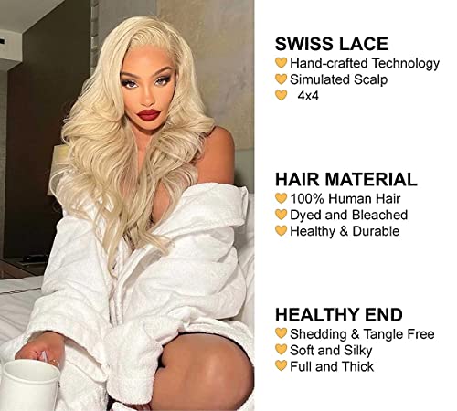 13x4 Lace Front Natural Straight 613 Blonde Human Hair Closure Wig 150% Density - Image 3