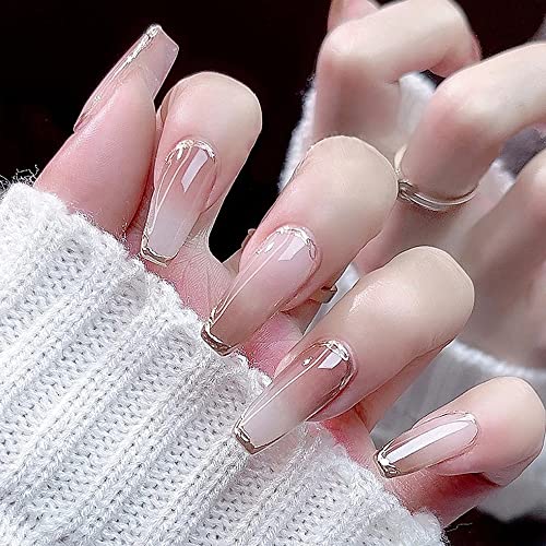 Tan Coffin Acrylic Nails