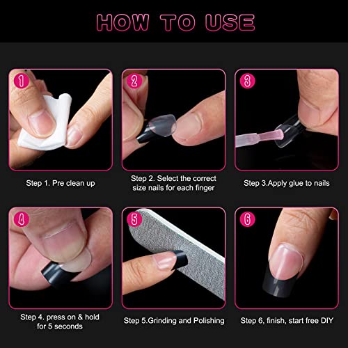 24 Piece Black and Clear Acrylic Nail Set for Stylish Nail Art Manicure - Image 6
