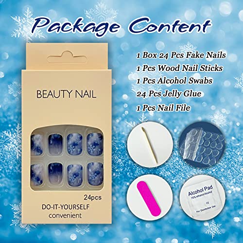 Winter-Inspired Blue Acrylic Nail Designs for a Stylish Look - Set of 24 Nails - Image 6