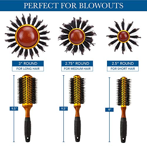 Gentle Wooden Detangling Hair Brush, Round Design, 9-inch Size for Styling - Image 2