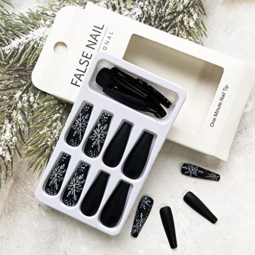 Black Festive Acrylic Nails Set 24 Pieces Holiday Glam Design - Image 3