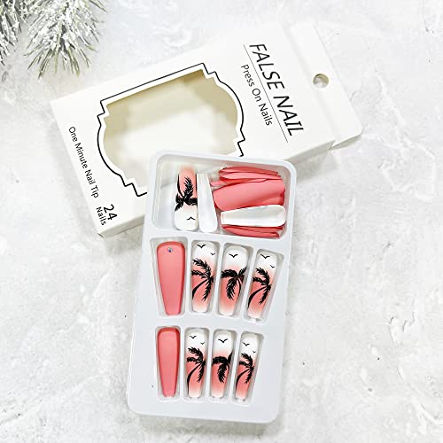 24 Piece Long Summer Coffin Acrylic Nails - Assorted Colors - Image 6