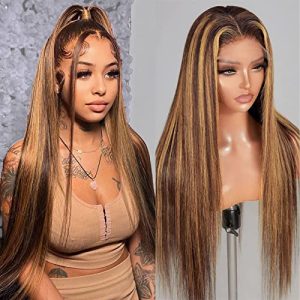 Blonde Highlight Human Hair Wig for Women - Natural Look, 22 Inches Long