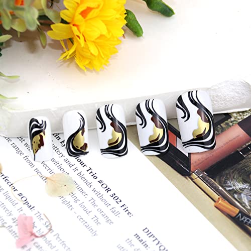 Black Gold White Acrylic Nails Stylish Elegant Nail Art 24 pcs - Image 4