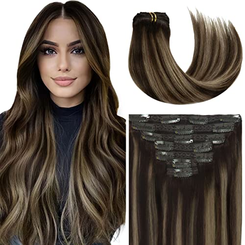 Balayage Brown to Blonde Ombre 18 Inch Clip-In Human Hair Extensions