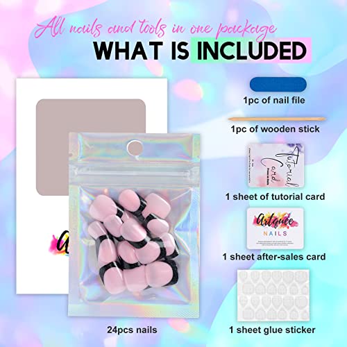 24 Piece Black and Pink Acrylic Nail Design Set for Stylish Manicures - Image 2