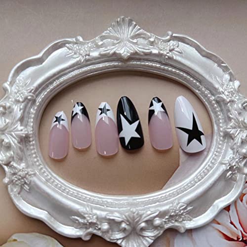 Beige and Black Acrylic Nail Set for Chic Manicures - 24 Pieces, Long-Lasting - Image 9