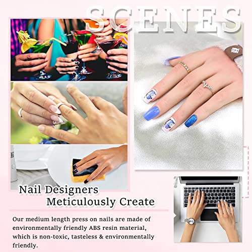 Blue butterfly design on acrylic nails. - Image 7