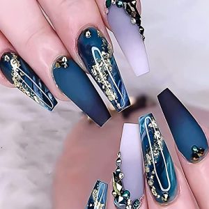 Royal Blue Coffin Acrylic Nails 24 Piece Set for Chic Manicure