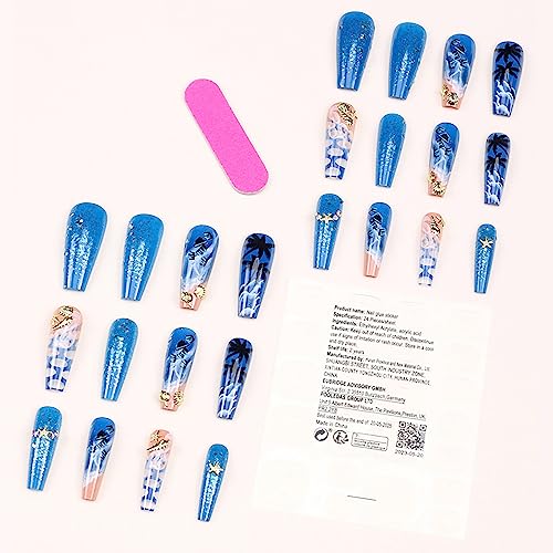 Long Blue Acrylic Nails Set 24pc - Stylish, Durable, Ready for Any Occasion - Image 3