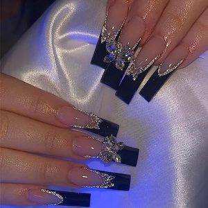 24 Pc Black Acrylic Baddie Nails Set Long Length for Stylish Manicure