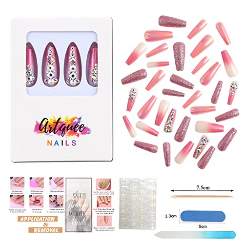 Shimmering Glitter Ombre Acrylic Nails Set for Elegant Nail Art Designs - Image 6