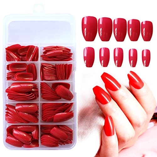Red Coffin Acrylic Nails