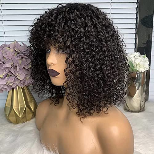 14 Inch Curly Bang Human Hair Wig for Women Natural Look Lightweight - Image 5