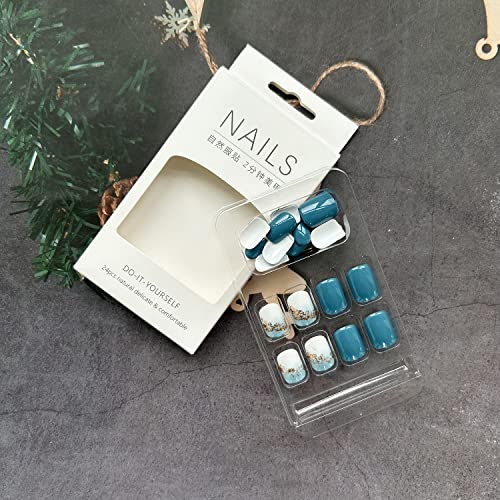 Stylish Blue and Gold Acrylic Nail Set - 24 Piece Long Length Manicure - Image 6