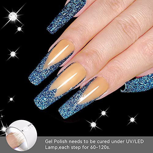 Sparkling Blue Shimmer Gel Nail Polish, 15ml Bottle, Long-Lasting Wear - Image 2