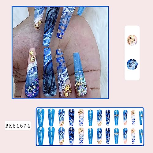 Long Blue Acrylic Nails Set 24pc - Stylish, Durable, Ready for Any Occasion - Image 2