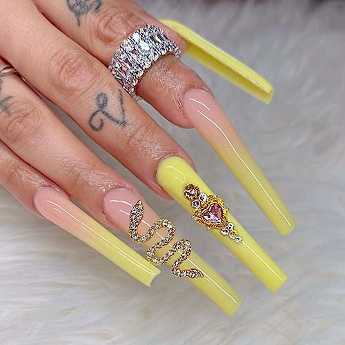 Stylish Yellow Coffin Acrylic Nails Set for Trendy Nail Art Designs