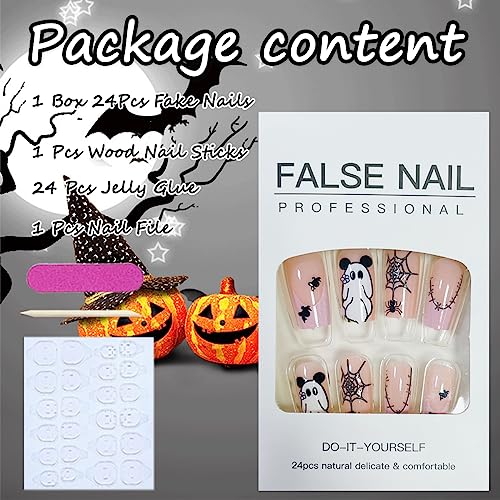 Spooky Halloween Acrylic Nails for Women - 24 Piece Set with Stylish Nail Art - Image 6