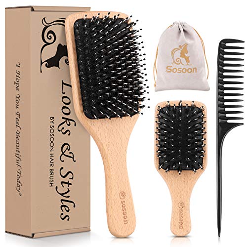 Natural Boar Bristle Hair Brush for Detangling and Smoothing Hair