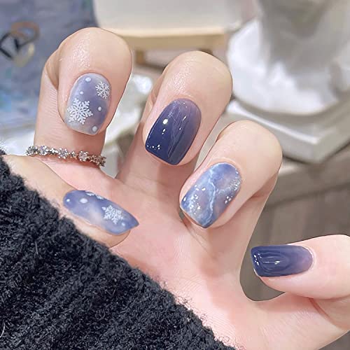 Winter-Inspired Blue Acrylic Nail Designs for a Stylish Look - Set of 24 Nails