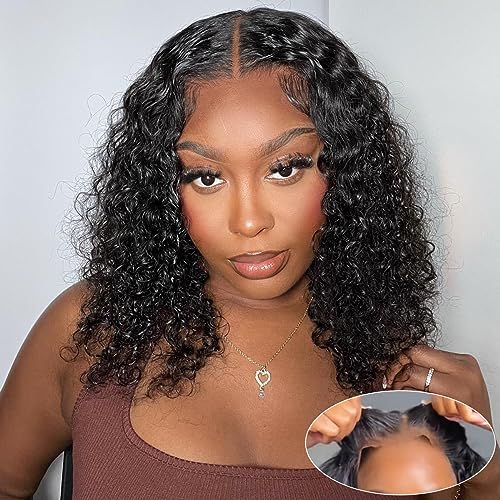 10 Inch Curly Bob Human Hair Lace Closure Wig for Women, 150% Density