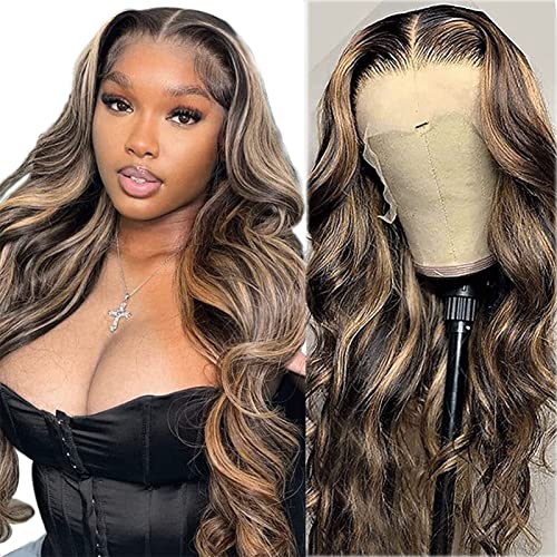 Balayage 22 Inch Long Human Hair Lace Wig for Women Natural Look