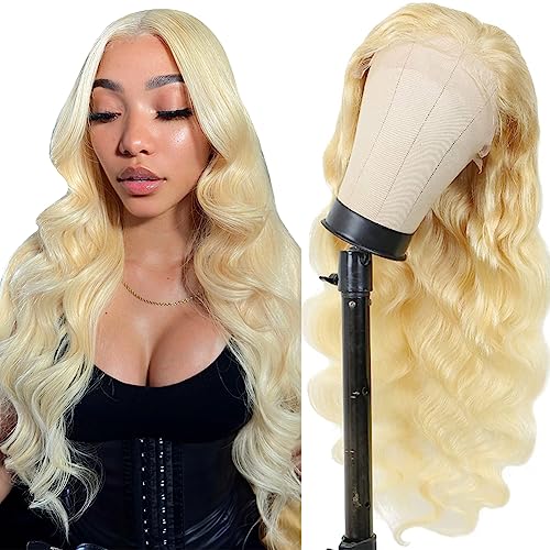 613 Blonde Human Hair Lace Front Wig 20 Inch with Natural Hairline Adjustable Straps