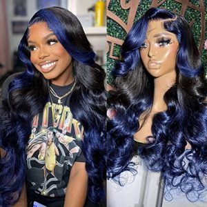 Blue Ombre Human Hair Wig for Women - 18 Inch, Ready-to-Wear Comfort