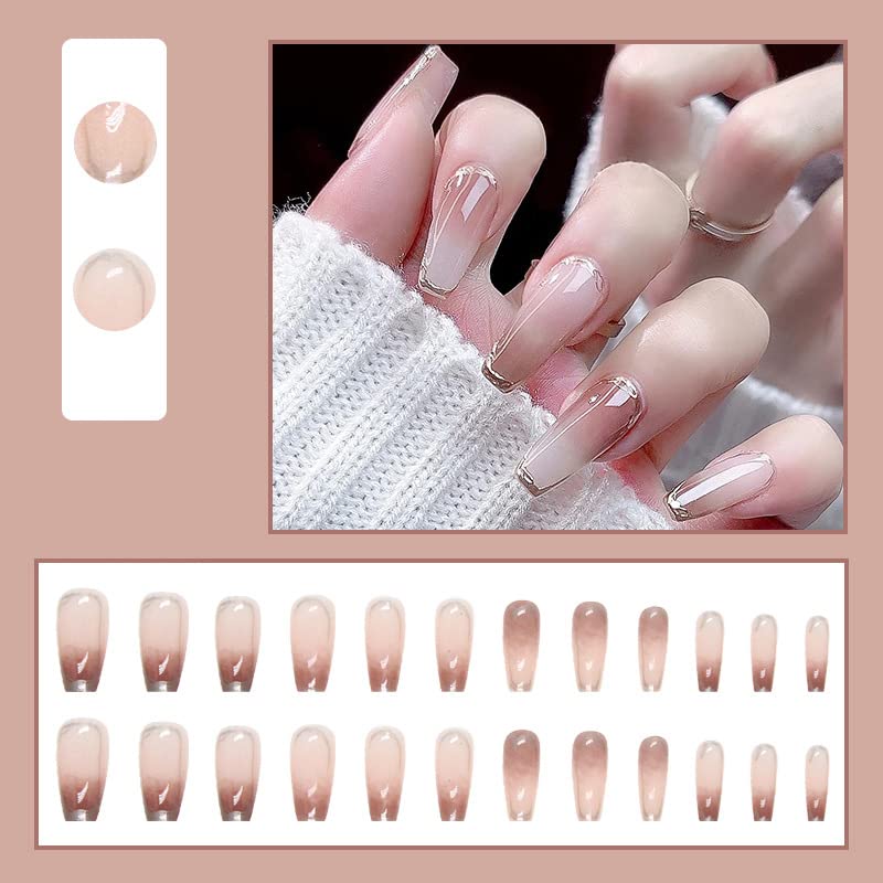 Tan Coffin Acrylic Nails - Image 2