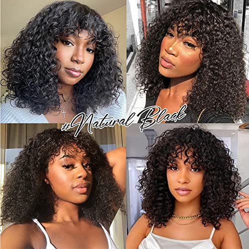 14 Inch Curly Bang Human Hair Wig for Women Natural Look Lightweight - Image 8