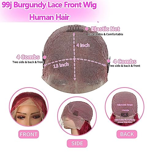 Burgundy 99J Human Hair Lace Front Wig 22 Inch 150% Density - Image 5