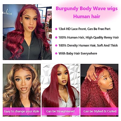 Burgundy 99J Human Hair Lace Front Wig 22 Inch 150% Density - Image 7