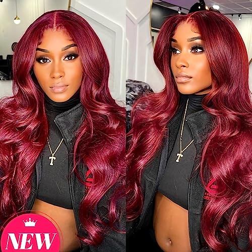 Burgundy 99J Human Hair Lace Front Wig 22 Inch 150% Density - Image 3