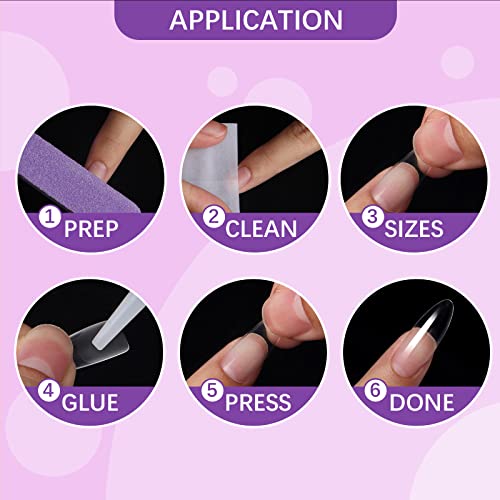 Professional Salon Acrylic Almond Nails for Manicures, 24 Pieces, Clear - Image 6