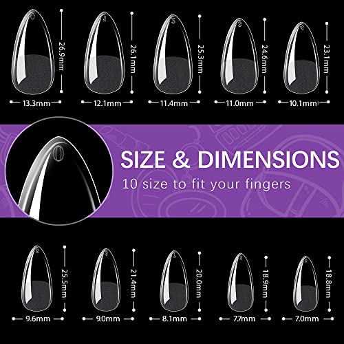 Professional Salon Acrylic Almond Nails for Manicures, 24 Pieces, Clear - Image 4