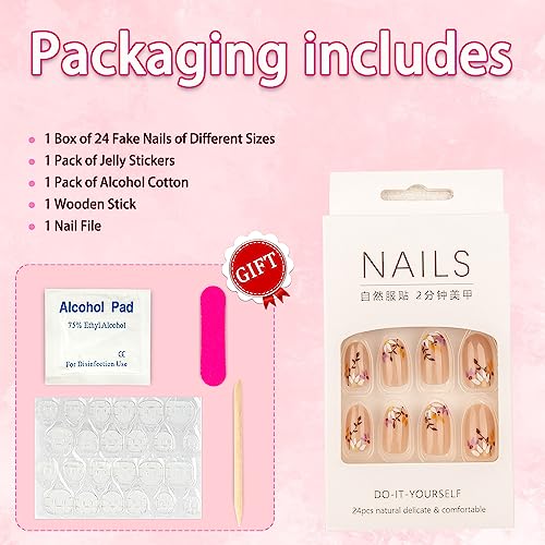 24pc Elegant Acrylic Nails with Beautiful Flower Design for Nail Art - Image 5