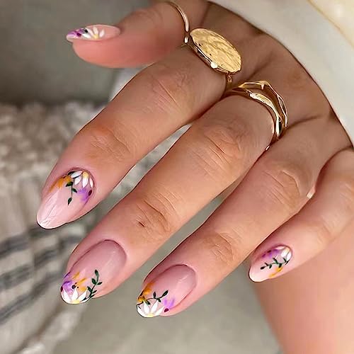 24pc Elegant Acrylic Nails with Beautiful Flower Design for Nail Art