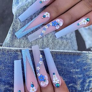 Acrylic Nails with Exquisite Flower Inclusions, Full Set of 24, Easy Application
