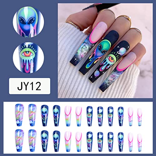 24 Piece Alien-Inspired Acrylic Nails Set for Unique and Stylish Nail Art - Image 6