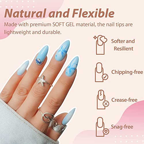 Almond Short Nail Shapes Clear Acrylic Tips for Natural Look - Image 3