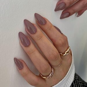 Almond Mocha Brown Acrylic Nails Set - 24 Pieces, Long Length, Stylish Design
