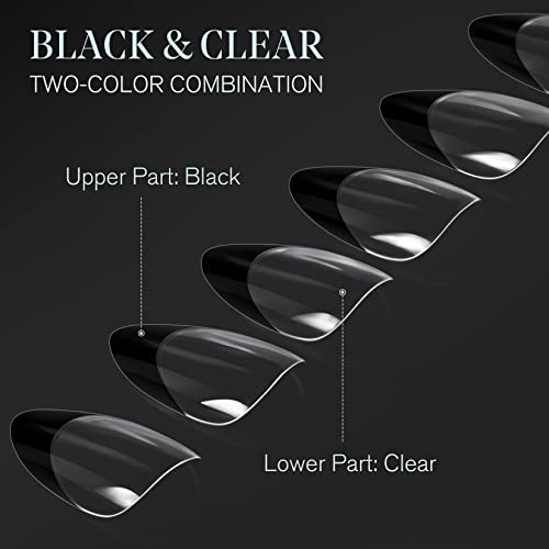 Almond Black Tip Acrylic Nails, Durable Stylish Nail Art, Set of 24 - Image 4