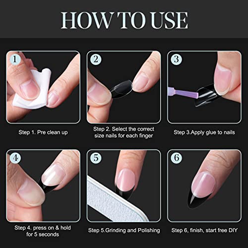 Almond Black Tip Acrylic Nails, Durable Stylish Nail Art, Set of 24 - Image 6